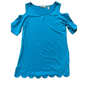 Isaac Mizrahi Live! Cold Shoulder Tunic w/Scallop Hem Sz XS Aqua NEW